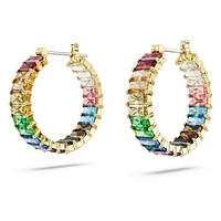 Matrix hoop earrings, Baguette cut, Multicoloured, Gold-tone plated by SWAROVSKI