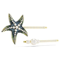 Idyllia hair pin, Set (2), Crystal pearls, Starfish, Multicolored, Gold-tone plated by SWAROVSKI