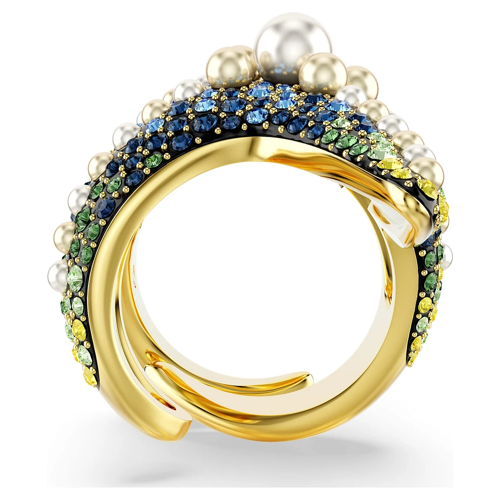 Idyllia cocktail ring, Crystal pearls, Starfish, Multicoloured, Gold-tone plated by SWAROVSKI