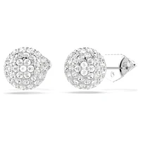 Lucent stud earrings, Pavé, Ball, White, Rhodium plated by SWAROVSKI