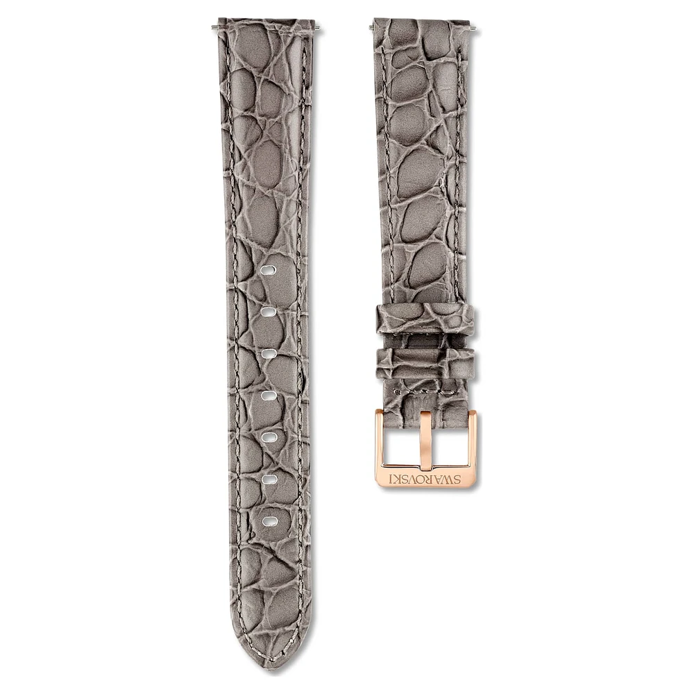 Watch strap, 16 mm (0.63") width, Leather with stitching, Gray by SWAROVSKI