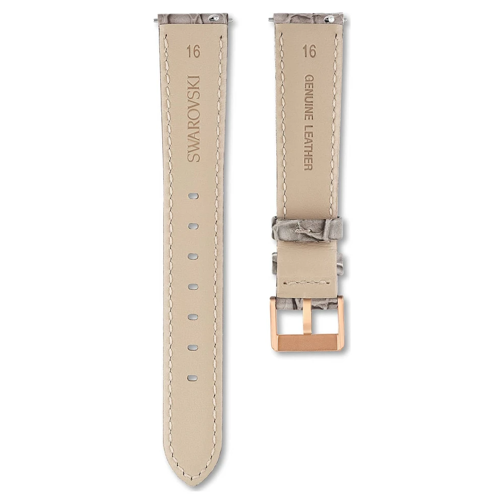Watch strap, 16 mm (0.63") width, Leather with stitching, Gray by SWAROVSKI