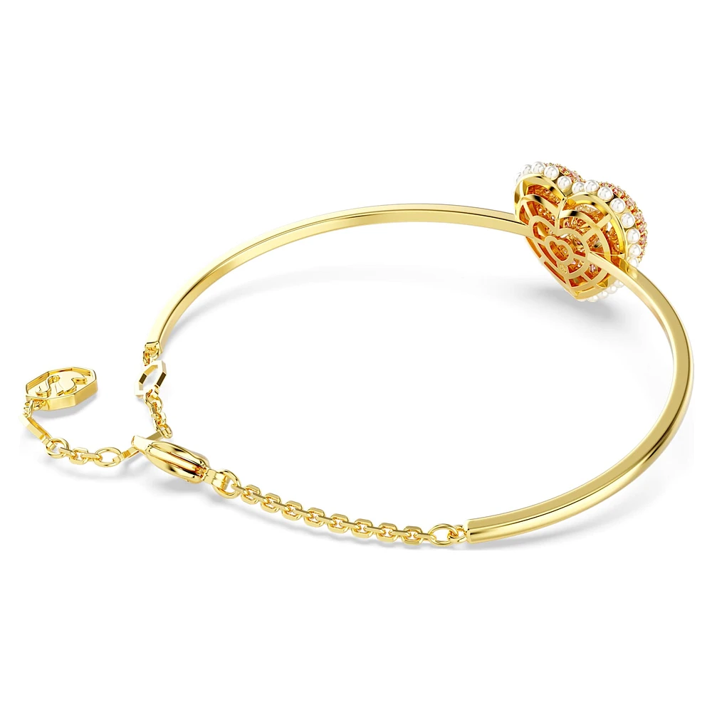 Idyllia bangle, Heart, Pink, Gold-tone plated by SWAROVSKI