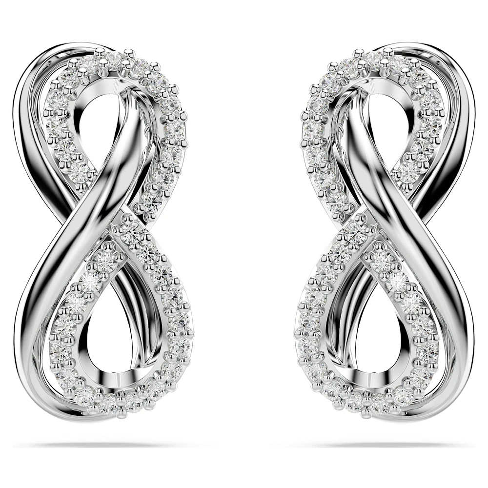 Hyperbola stud earrings, Infinity, White, Rhodium plated by SWAROVSKI