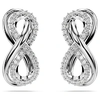 Hyperbola stud earrings, Infinity, White, Rhodium plated by SWAROVSKI