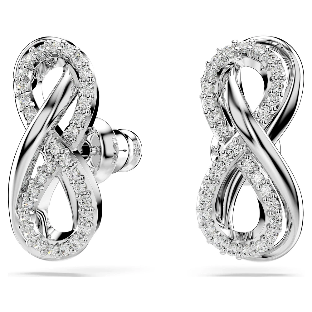 Hyperbola stud earrings, Infinity, White, Rhodium plated by SWAROVSKI