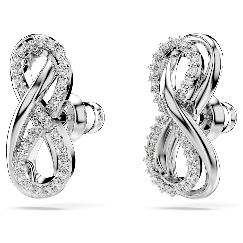 Hyperbola stud earrings, Infinity, White, Rhodium plated by SWAROVSKI