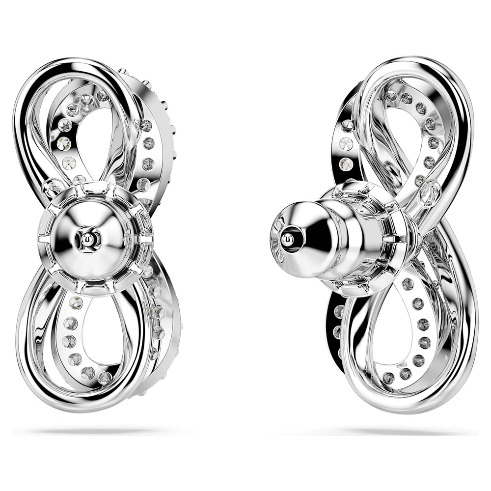 Hyperbola stud earrings, Infinity, White, Rhodium plated by SWAROVSKI