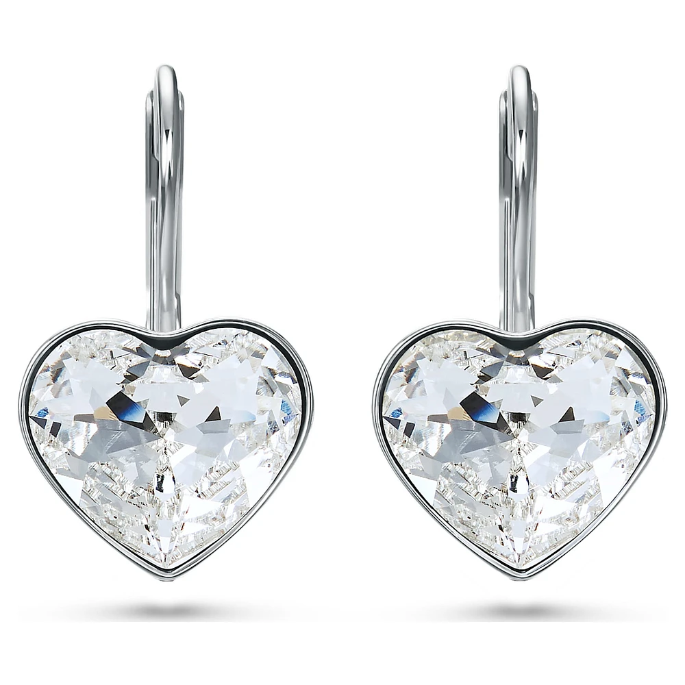 Bella drop earrings, Heart, White, Rhodium plated by SWAROVSKI