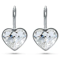 Bella drop earrings, Heart, White, Rhodium plated by SWAROVSKI
