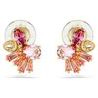Gema clip earrings, Mixed cuts, Flower, Pink, Gold-tone plated by SWAROVSKI