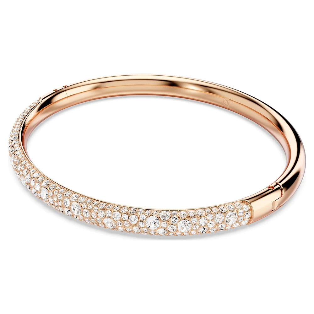 Meteora bangle, Snow pavé, White, Rose gold-tone plated by SWAROVSKI