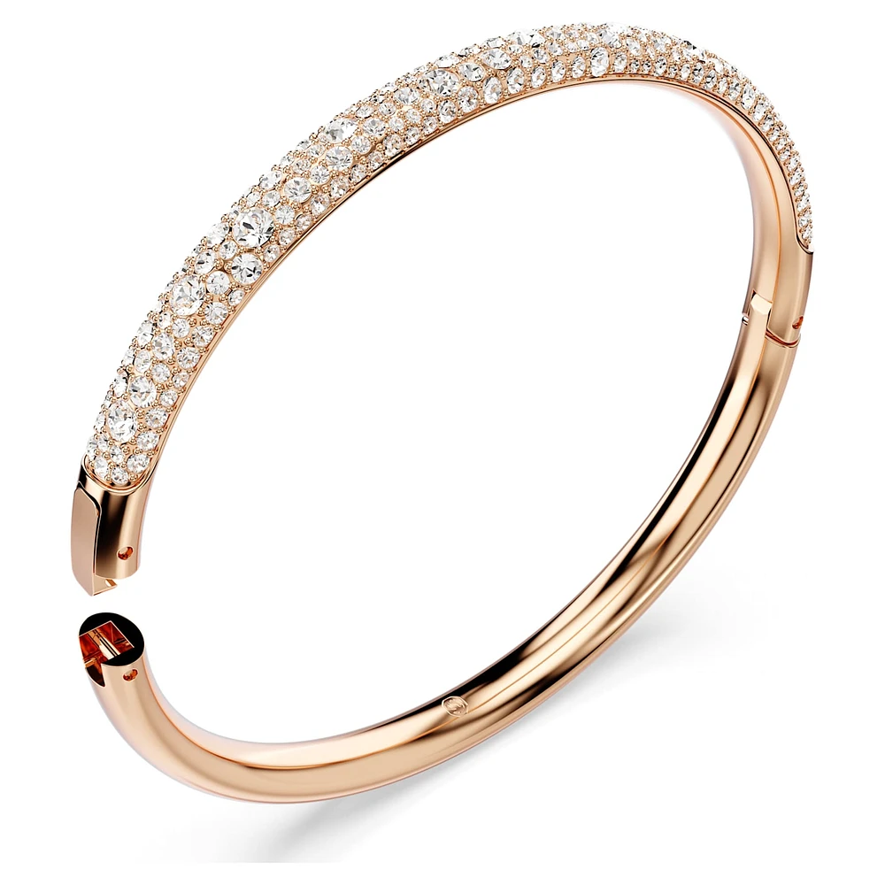Meteora bangle, Snow pavé, White, Rose gold-tone plated by SWAROVSKI