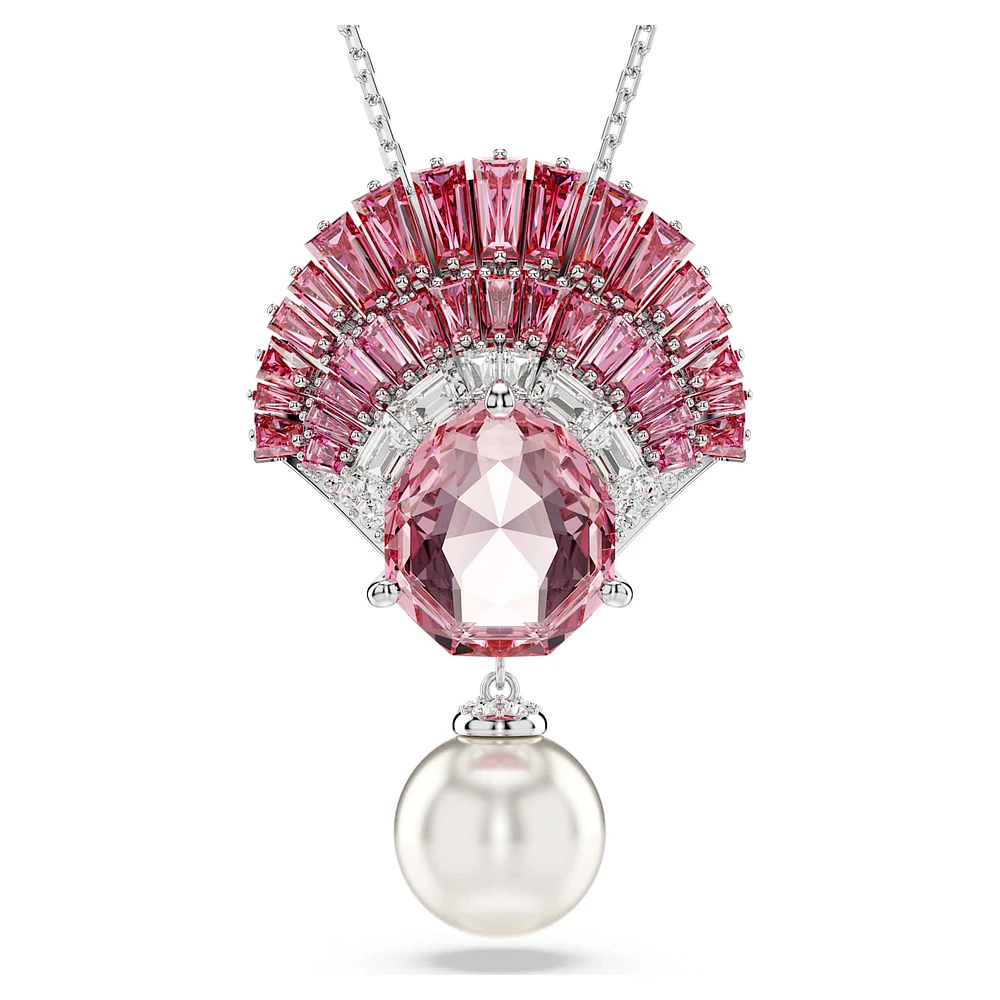 Idyllia pendant, Mixed cuts, Crystal pearl, Shell, Pink, Rhodium plated by SWAROVSKI