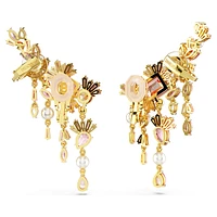 Gema clip earrings, Mixed cuts, Chandelier, Flower, Pink, Gold-tone plated by SWAROVSKI