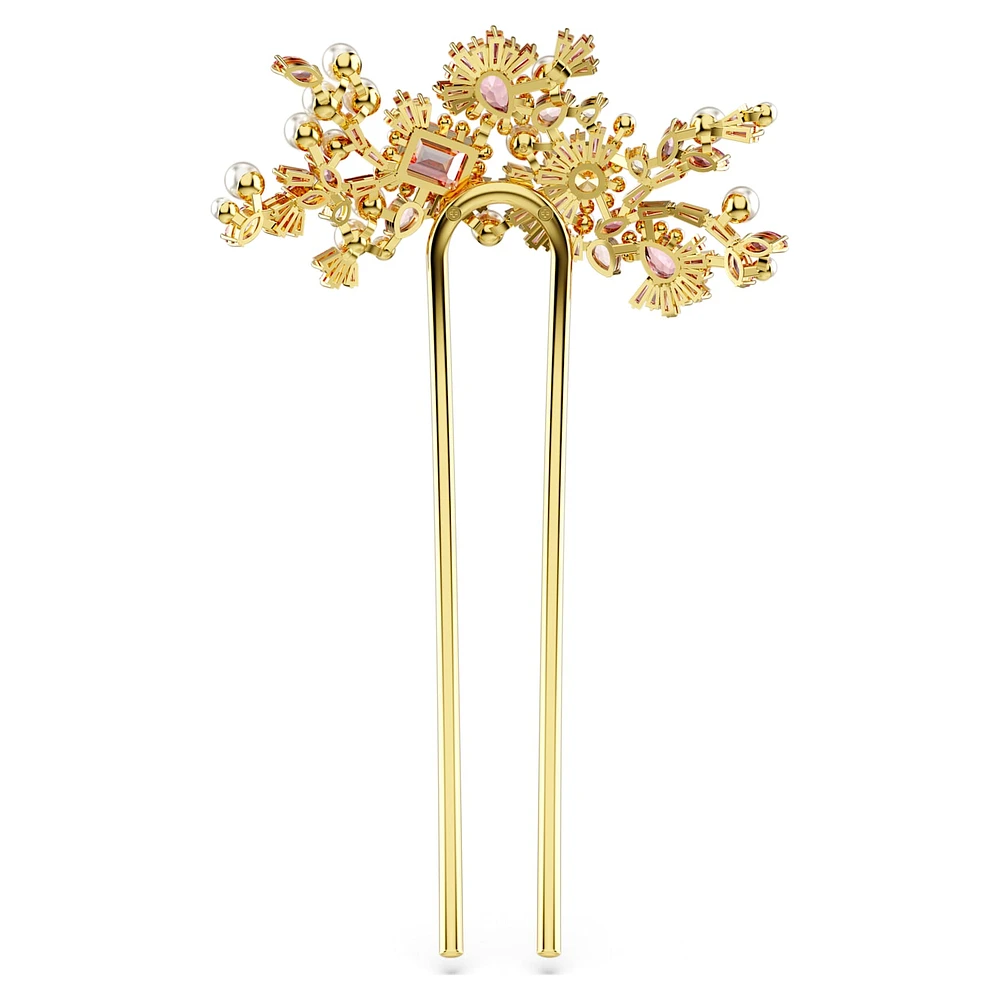 Gema hair clip, Crystal pearl, Mixed cuts, Flower, Pink, Gold-tone plated by SWAROVSKI