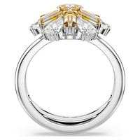 Idyllia cocktail ring, Mixed cuts, Flower, Yellow, Rhodium plated by SWAROVSKI