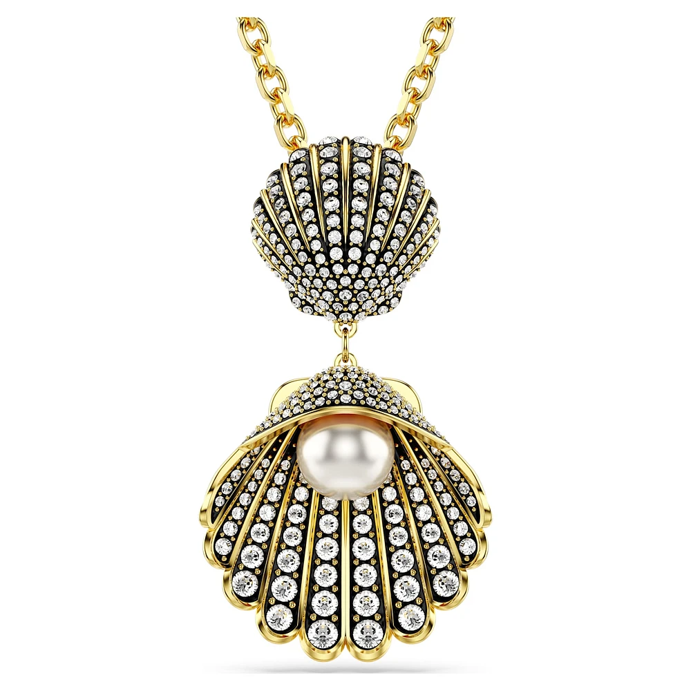 Idyllia pendant, Crystal pearl, Mixed cuts, Shell, White, Gold-tone plated by SWAROVSKI