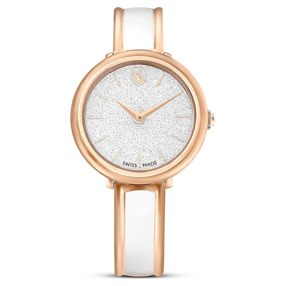 Crystalline Bangle watch, Swiss Made, Metal bracelet, White, Rose gold-tone finish by SWAROVSKI