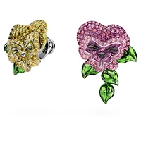 Alice in Wonderland stud earrings, Asymmetrical design, Flower, Multicoloured, Rhodium plated by SWAROVSKI