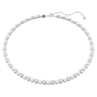 Matrix Tennis necklace, Crystal pearl, Round cut, White, Rhodium plated by SWAROVSKI