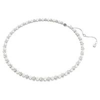 Matrix Tennis necklace, Crystal pearl, Round cut, White, Rhodium plated by SWAROVSKI