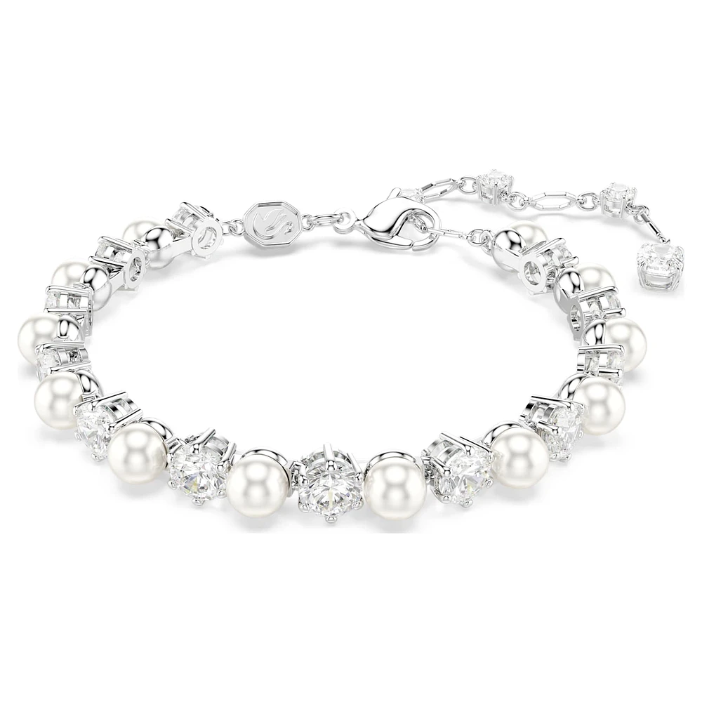 Matrix Tennis bracelet, Crystal pearl, Round cut, White, Rhodium plated by SWAROVSKI