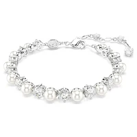 Matrix Tennis bracelet, Crystal pearl, Round cut, White, Rhodium plated by SWAROVSKI