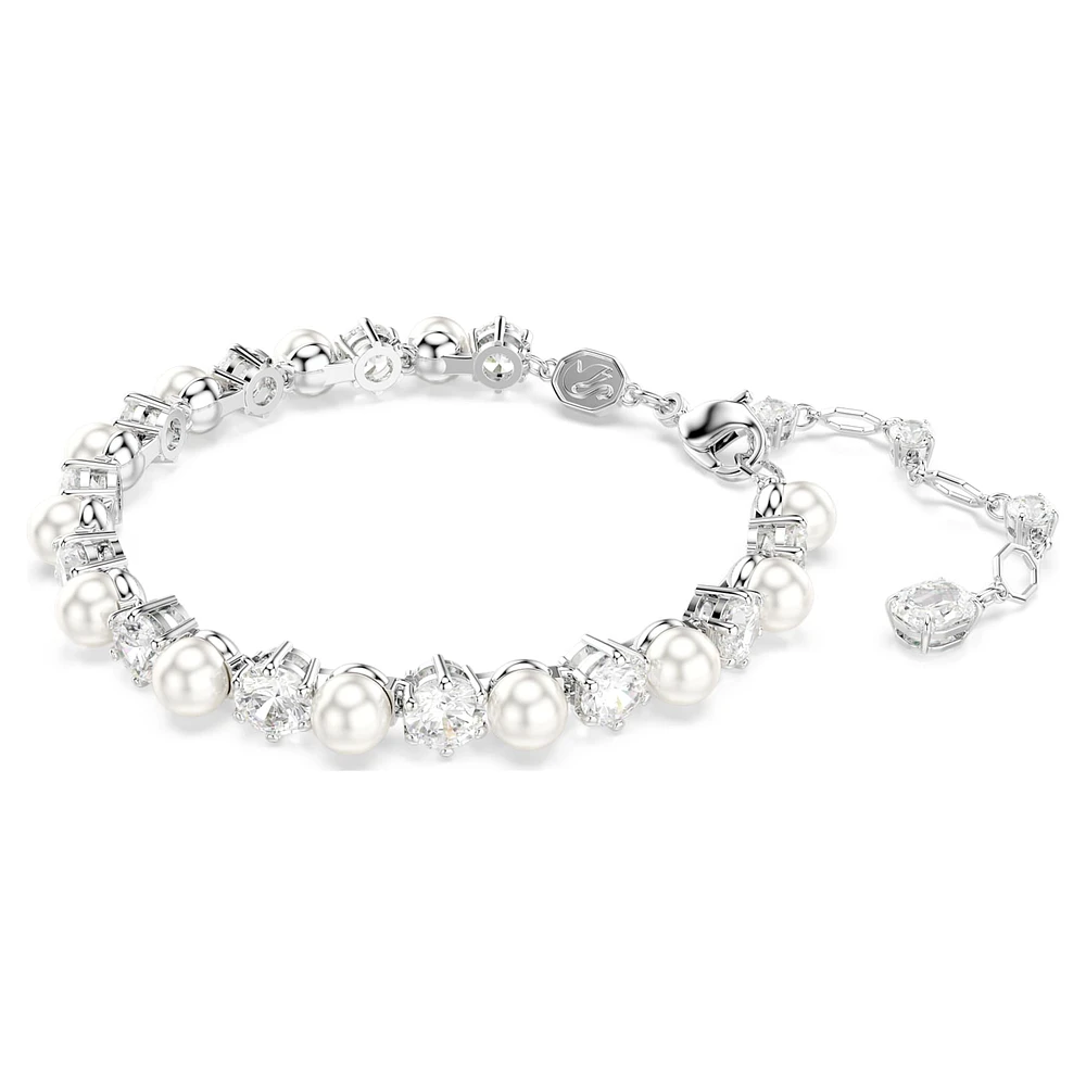 Matrix Tennis bracelet, Crystal pearl, Round cut, White, Rhodium plated by SWAROVSKI