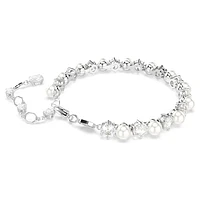 Matrix Tennis bracelet, Crystal pearl, Round cut, White, Rhodium plated by SWAROVSKI
