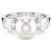Matrix cocktail ring, Crystal pearl, Round cut, White, Rhodium plated by SWAROVSKI