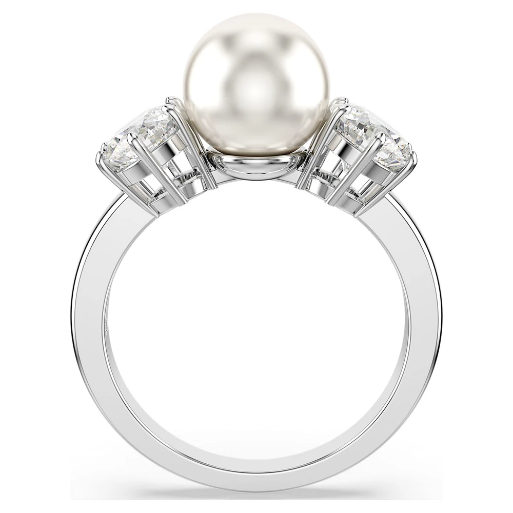 Matrix cocktail ring, Crystal pearl, Round cut, White, Rhodium plated by SWAROVSKI