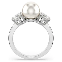 Matrix cocktail ring, Crystal pearl, Round cut, White, Rhodium plated by SWAROVSKI