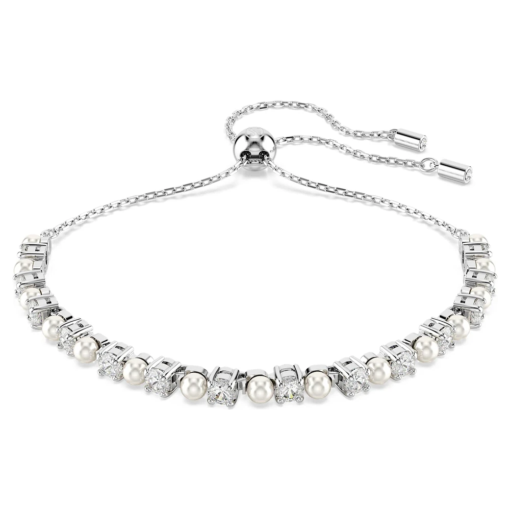 Matrix Tennis bracelet, Crystal pearl, Round cut, White, Rhodium plated by SWAROVSKI