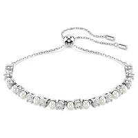 Matrix Tennis bracelet, Crystal pearl, Round cut, White, Rhodium plated by SWAROVSKI