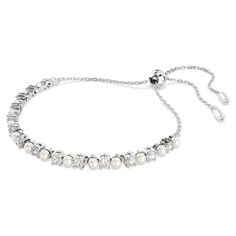 Matrix Tennis bracelet, Crystal pearl, Round cut, White, Rhodium plated by SWAROVSKI