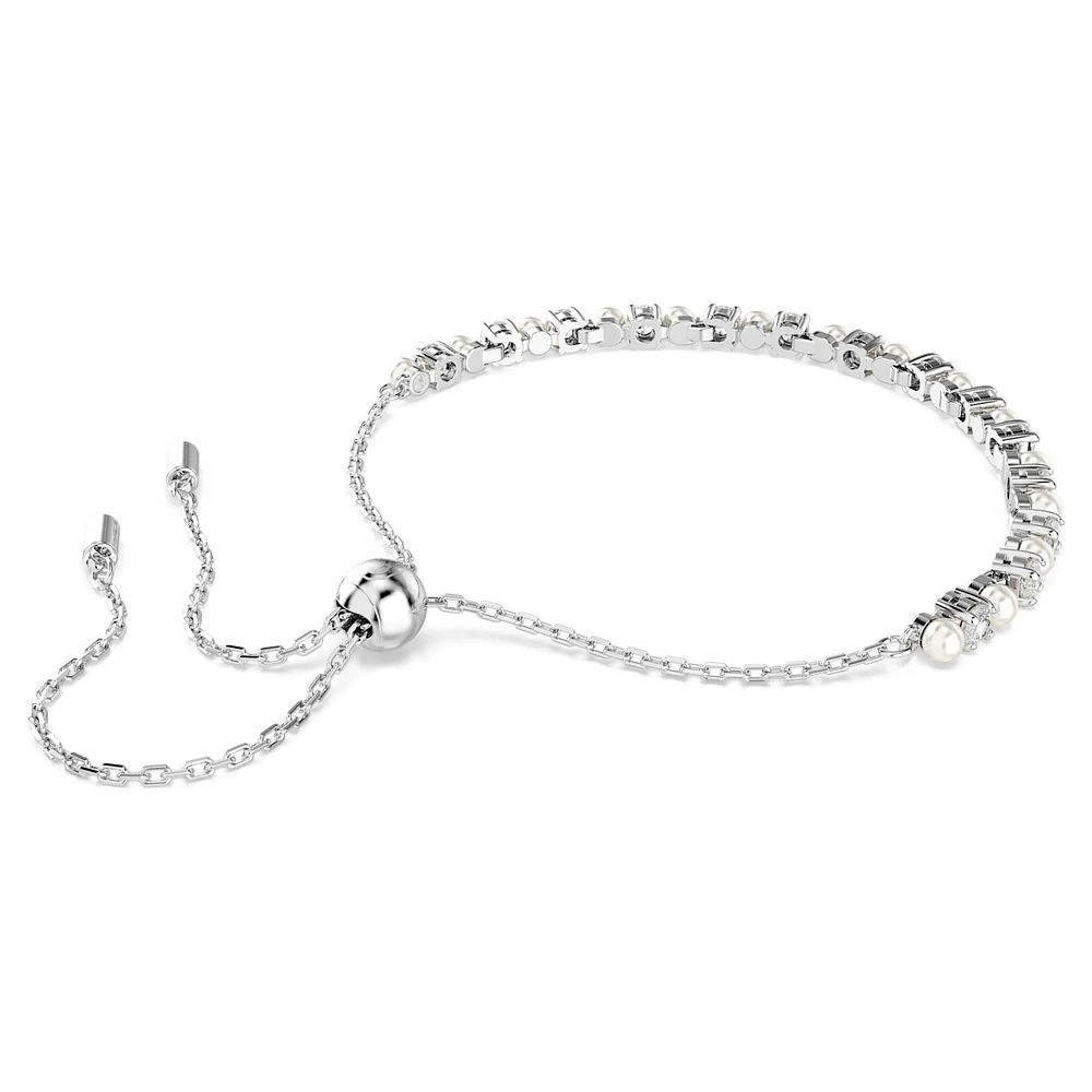 Matrix Tennis bracelet, Crystal pearl, Round cut, White, Rhodium plated by SWAROVSKI