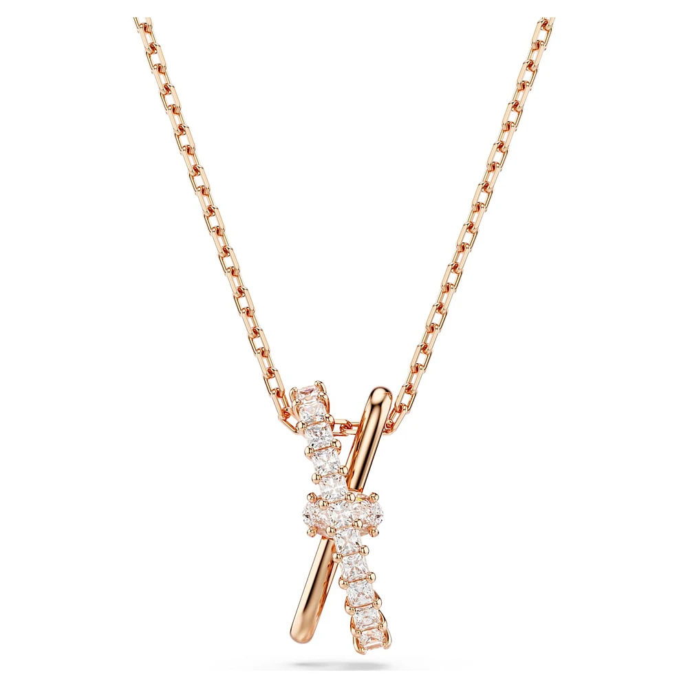 Hyperbola pendant, Mixed cuts, Twist, White, Rose gold-tone plated by SWAROVSKI