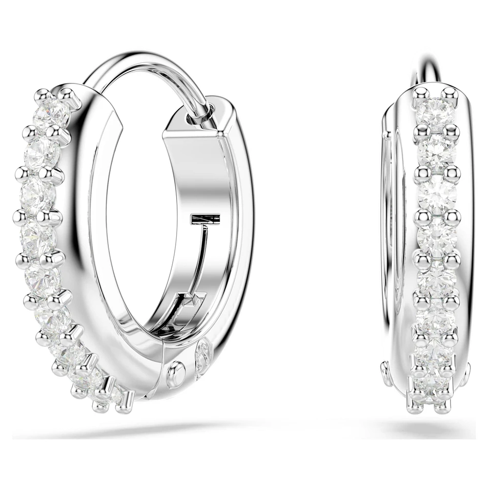 Matrix hoop earrings, Round cut, White, Rhodium plated by SWAROVSKI