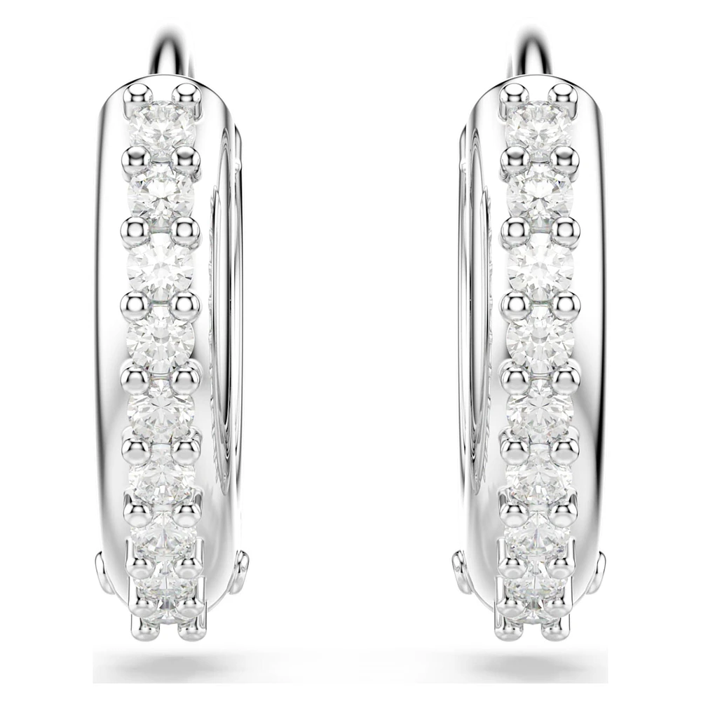 Matrix hoop earrings, Round cut, White, Rhodium plated by SWAROVSKI