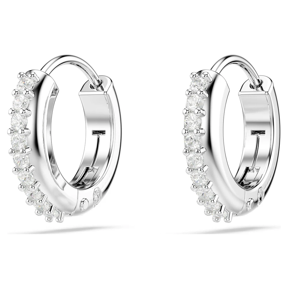 Matrix hoop earrings, Round cut, White, Rhodium plated by SWAROVSKI