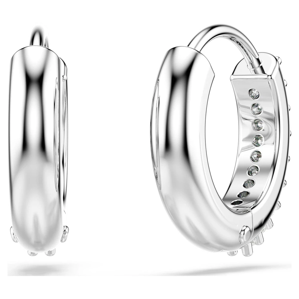 Matrix hoop earrings, Round cut, White, Rhodium plated by SWAROVSKI