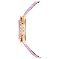 Octea Chrono watch, Swiss Made, Leather strap, Purple, Rose gold-tone finish by SWAROVSKI