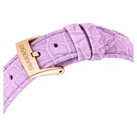 Octea Chrono watch, Swiss Made, Leather strap, Purple, Rose gold-tone finish by SWAROVSKI