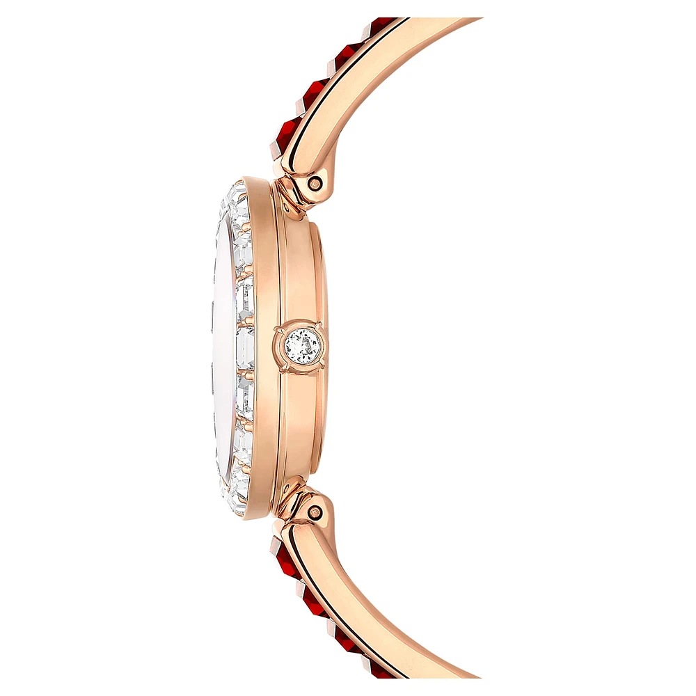 Matrix Bangle watch, Swiss Made, Crystal bracelet, Red, Rose gold-tone finish by SWAROVSKI