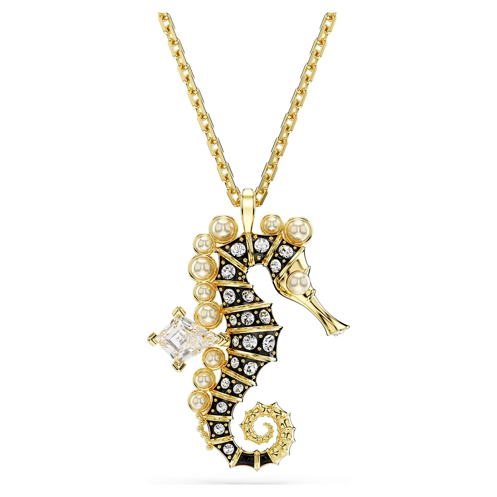 Idyllia pendant, Crystal pearls, Seahorse, White, Gold-tone plated by SWAROVSKI