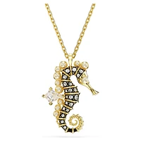 Idyllia pendant, Crystal pearls, Seahorse, White, Gold-tone plated by SWAROVSKI