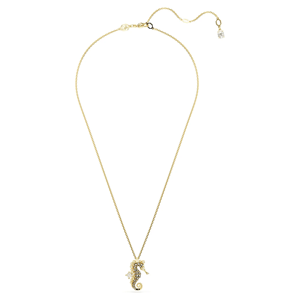 Idyllia pendant, Crystal pearls, Seahorse, White, Gold-tone plated by SWAROVSKI