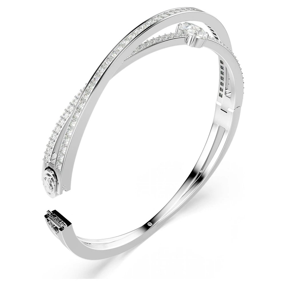 Hyperbola bangle, Mixed cuts, White, Rhodium plated by SWAROVSKI
