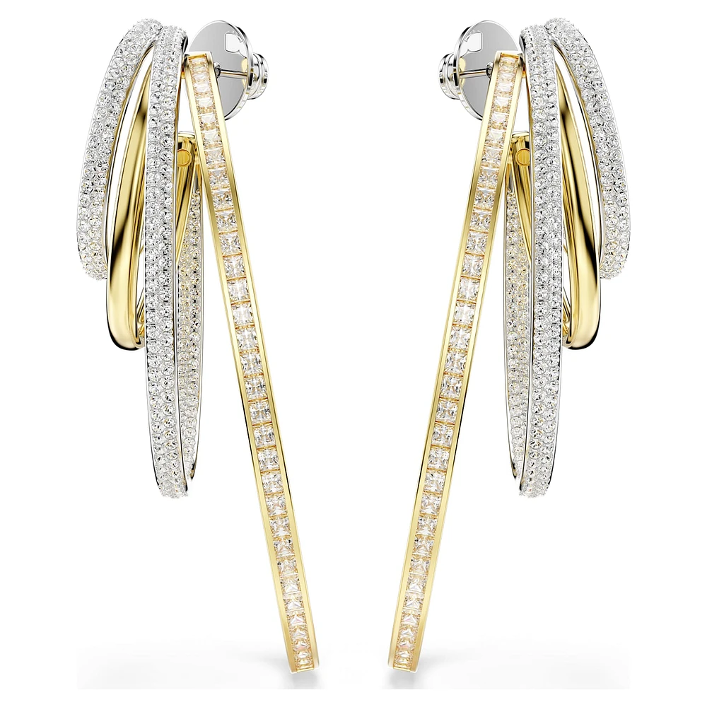 Hyperbola hoop earrings, Mixed cuts, Large, White, Mixed metal finish by SWAROVSKI